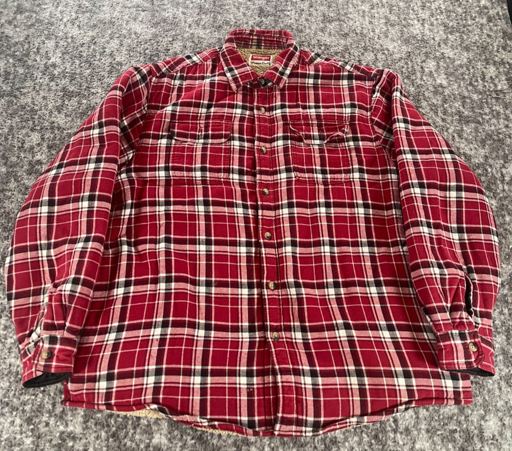 Wrangler Men's Burgundy Plaid Sherpa Lined Button-Front Shirt Jacket XL
